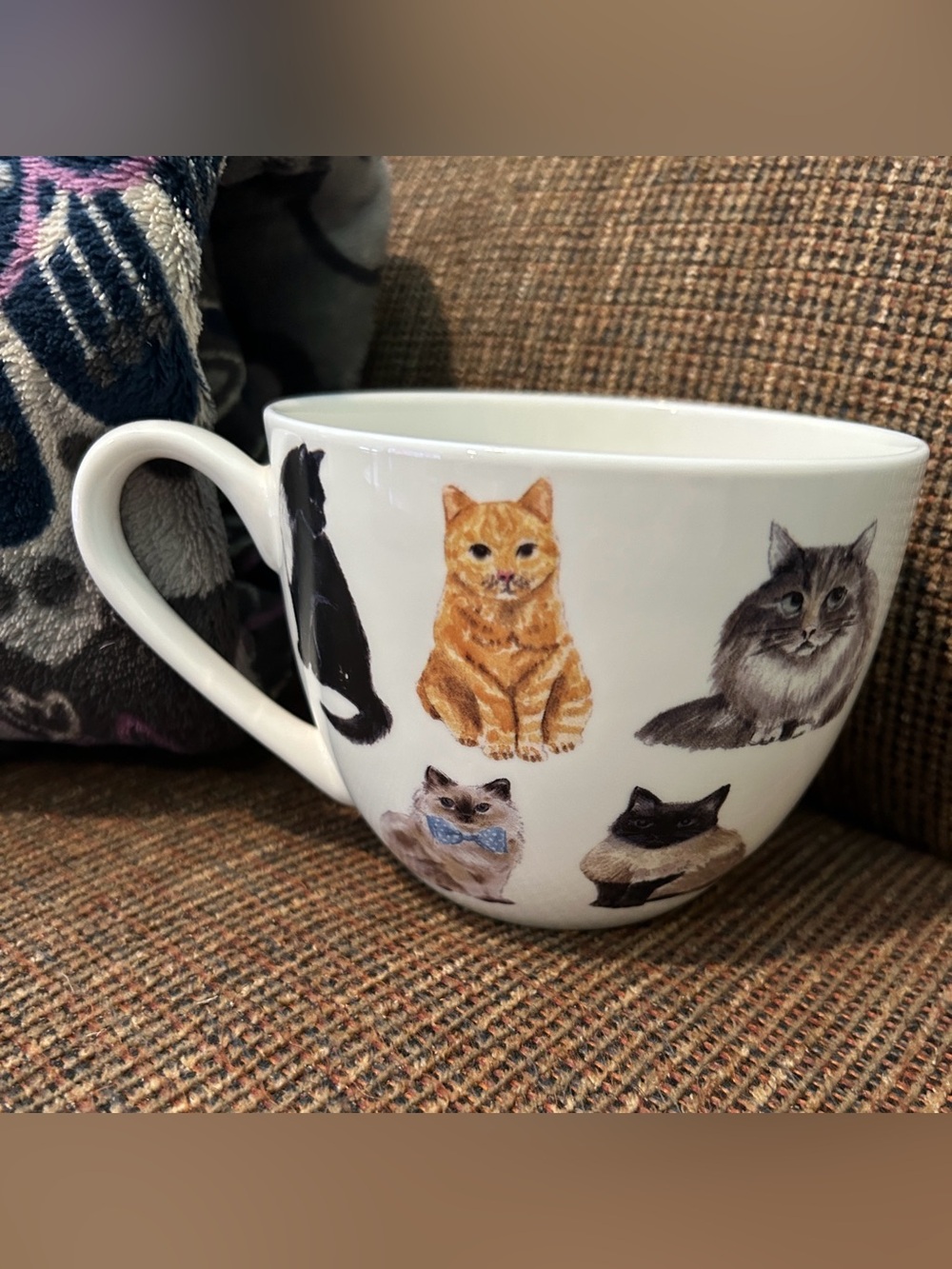 White Ceramic Cat Pattern Mug - Charming Feline Design